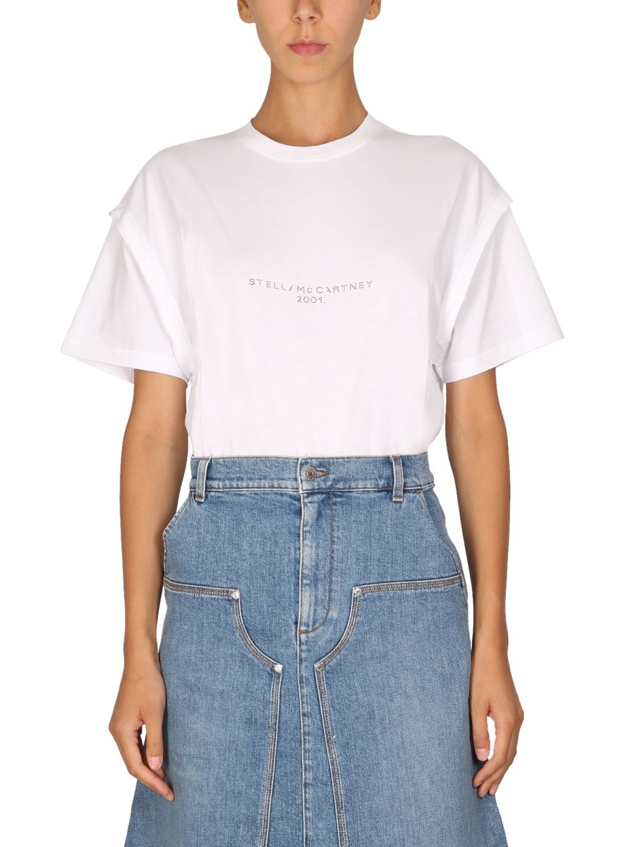 Discover the authentic stella mccartney women's CRYSTAL LOGO T-SHIRT in White