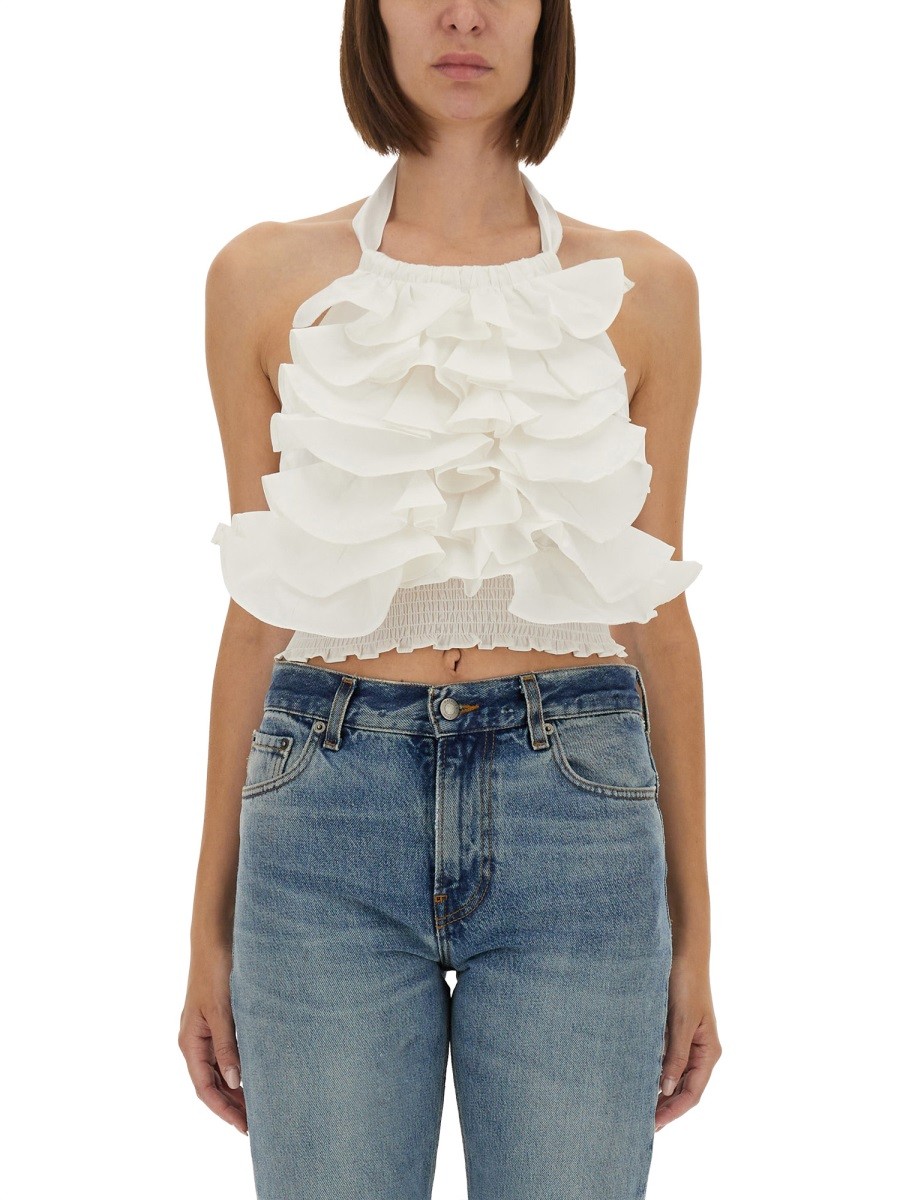Explore the authentic THE GARMENT women's "CYPRUS LAYER" TOP WITH RUFFLES in White