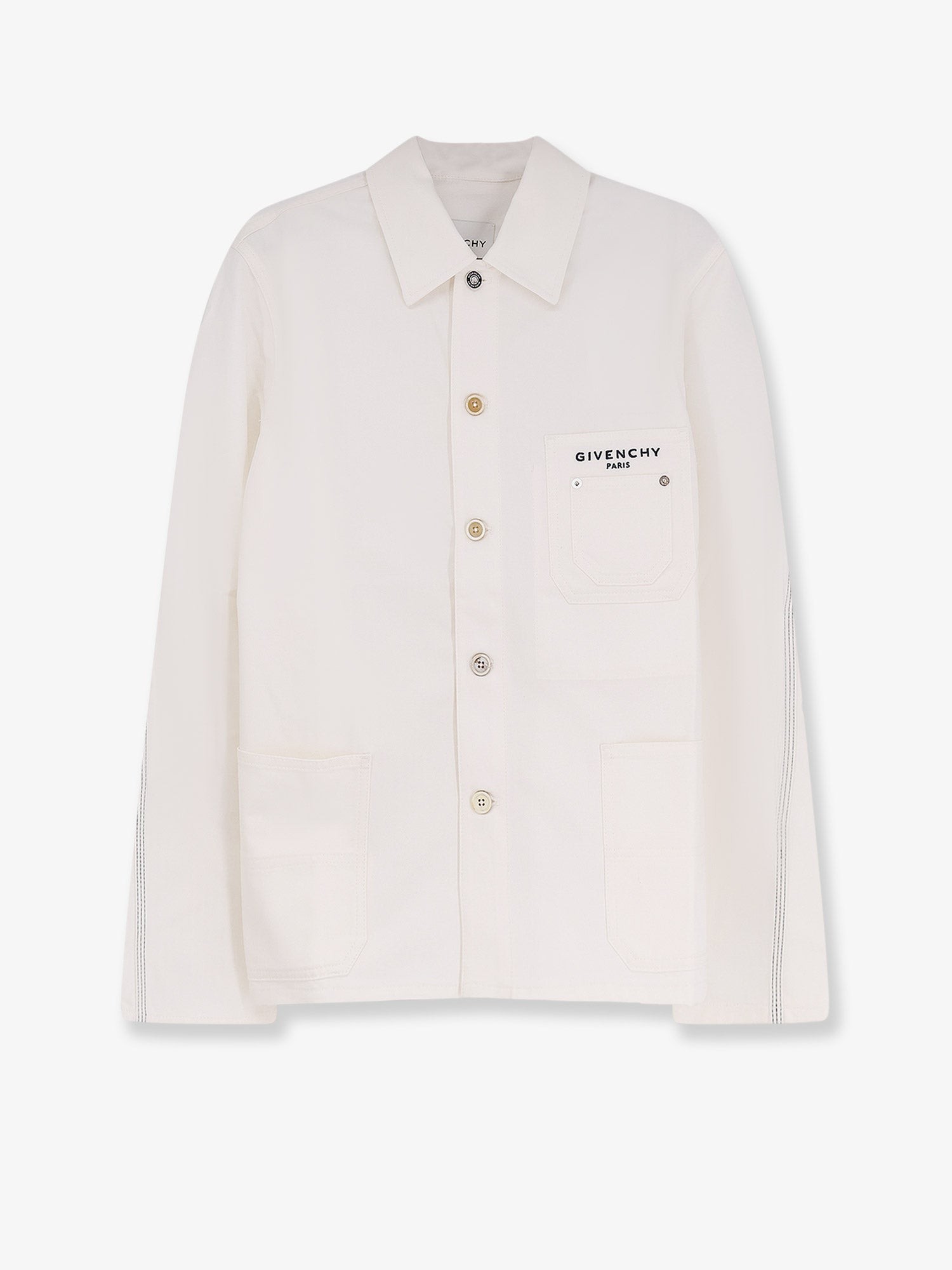 Shop the authentic Givenchy men's Denim jacket with iconic lettering logo on the front in White