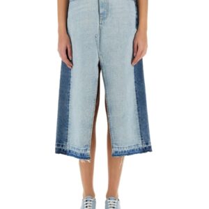 Elevate your look with the stella mccartney women's DENIM SKIRT WITH CONTRASTING PANEL in DENIM