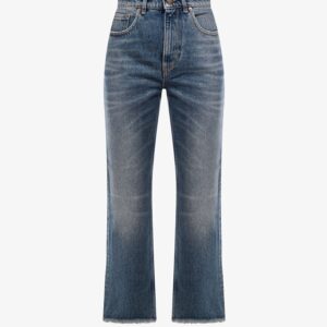 Shop the authentic Golden Goose Deluxe Brand women's Derin new cropped flare jeans with back logoed patch in BLU