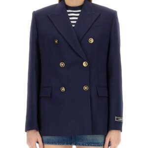 Refresh your wardrobe with the Versace women's DOUBLE-BREASTED BLAZER in Blue
