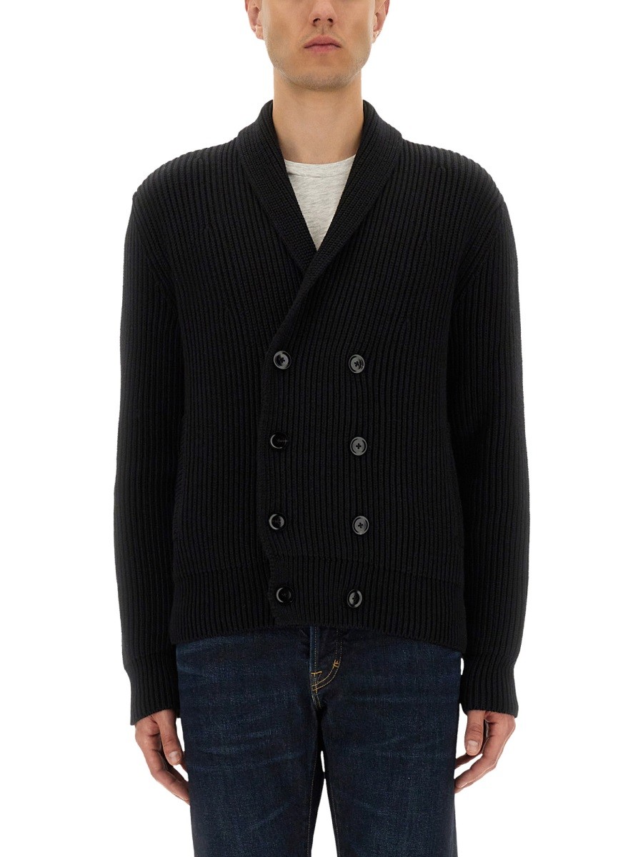 Refresh your wardrobe with the TOM FORD men's DOUBLE-BREASTED CARDIGAN in Black