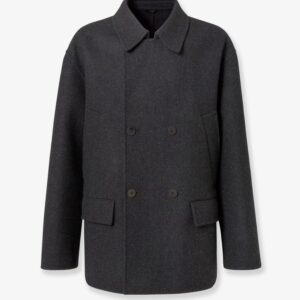 Explore the authentic Fendi men's Double-breasted wool felt peacoat in Ardesia