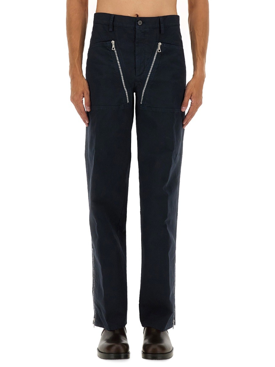 Refresh your wardrobe with the Dries Van Noten men's DOUBLE ZIPPER PANTS in Blue