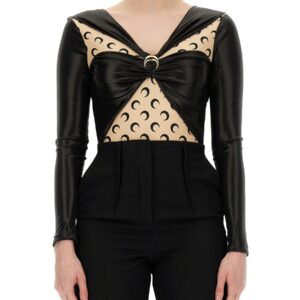 Refresh your wardrobe with the MARINE SERRE women's DRAPED BODYSUIT in Black