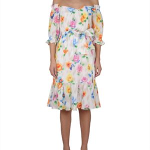 Explore the authentic Boutique Moschino women's DRESS WITH FLORAL PATTERN in MULTICOLOUR