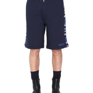Explore the authentic Missoni men's EMBROIDERED LOGO AND JACQUARD INSERT BERMUDA in Blue