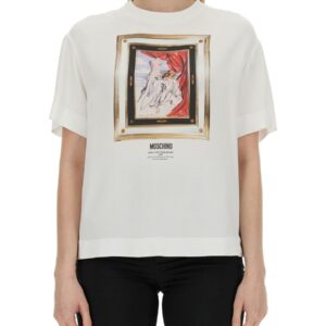 Explore the authentic Moschino women's ENVER SATIN BLOUSE STILL LIFE WITH HEART in White