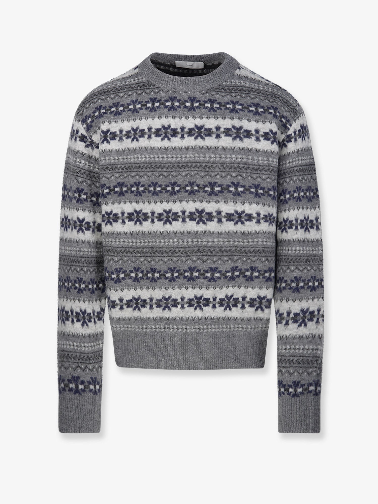 Discover the authentic DUNST unisex Fairisle wool blend sweater in Grigio