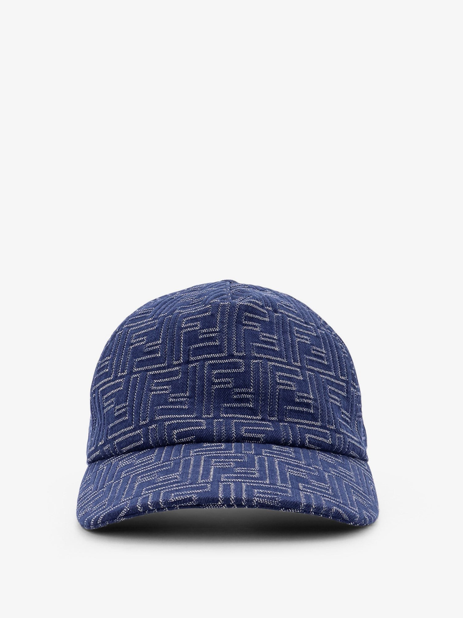 Discover the authentic Fendi men's FF Jacquard denim baseball hat in Blu denim