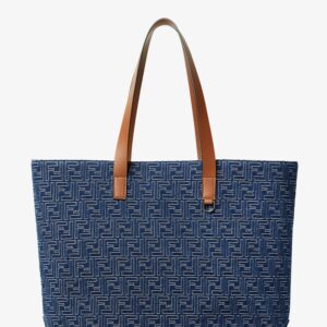 Discover the authentic Fendi men's FF Jacquard tote bag with denim effect in STONE