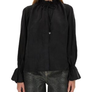Refresh your wardrobe with the GANNI women's FLUID CUPRO SHIRT in Black