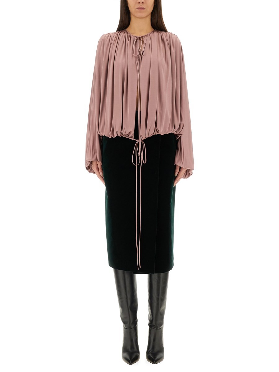 Refresh your wardrobe with the Saint Laurent women's FLUID KNIT BLOUSE in Pink