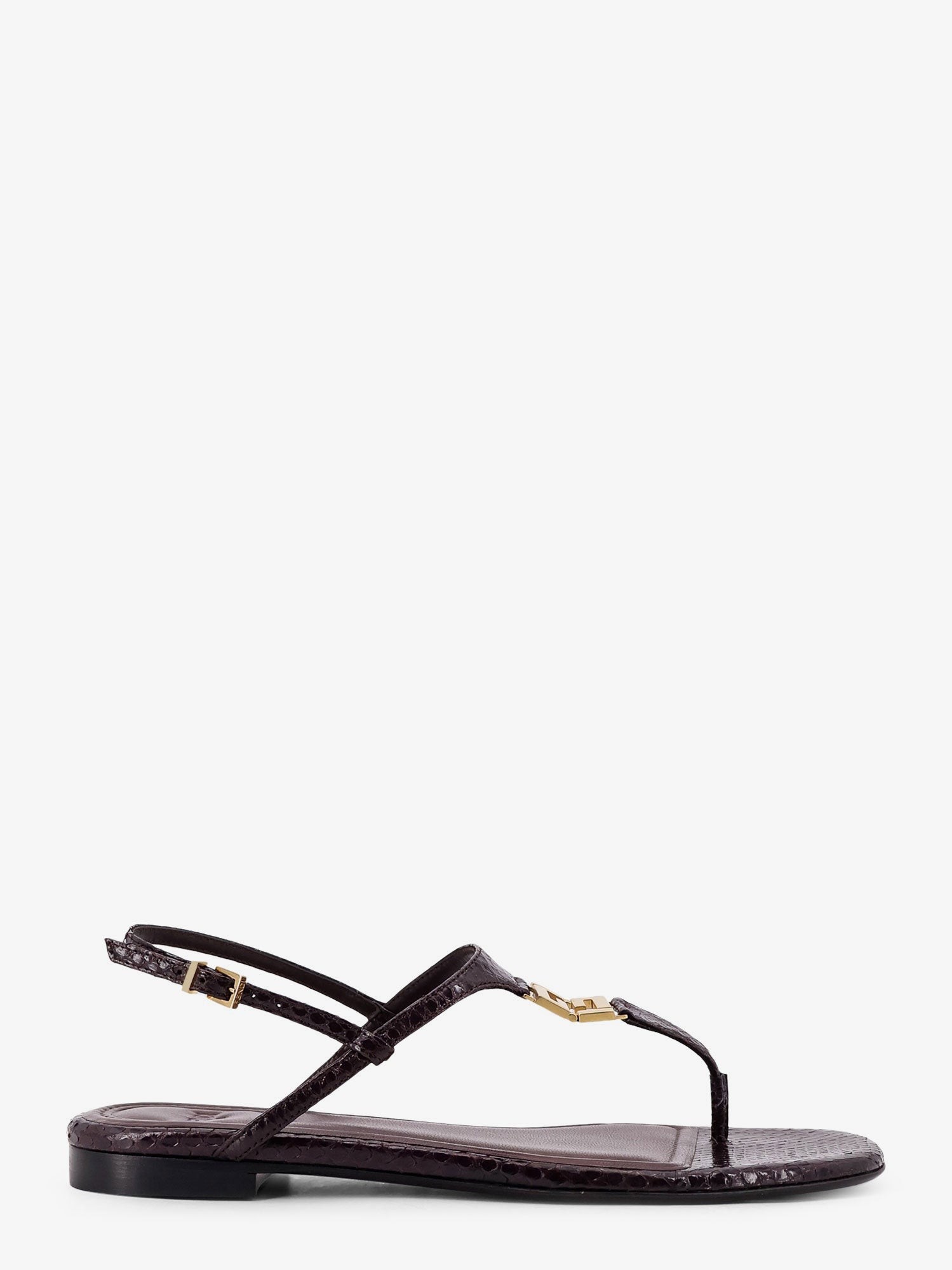 Explore the authentic Fendi women's Fold leather sandals with reptile effect in BLACK PURPLE