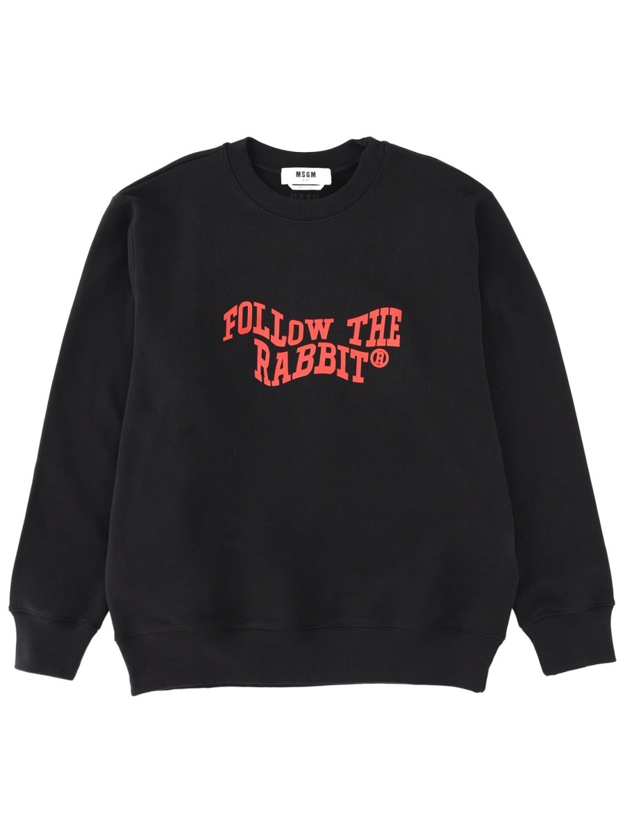 Refresh your wardrobe with the msgm men's "FOLLOW THE RABBIT" SWEATSHIRT in Black