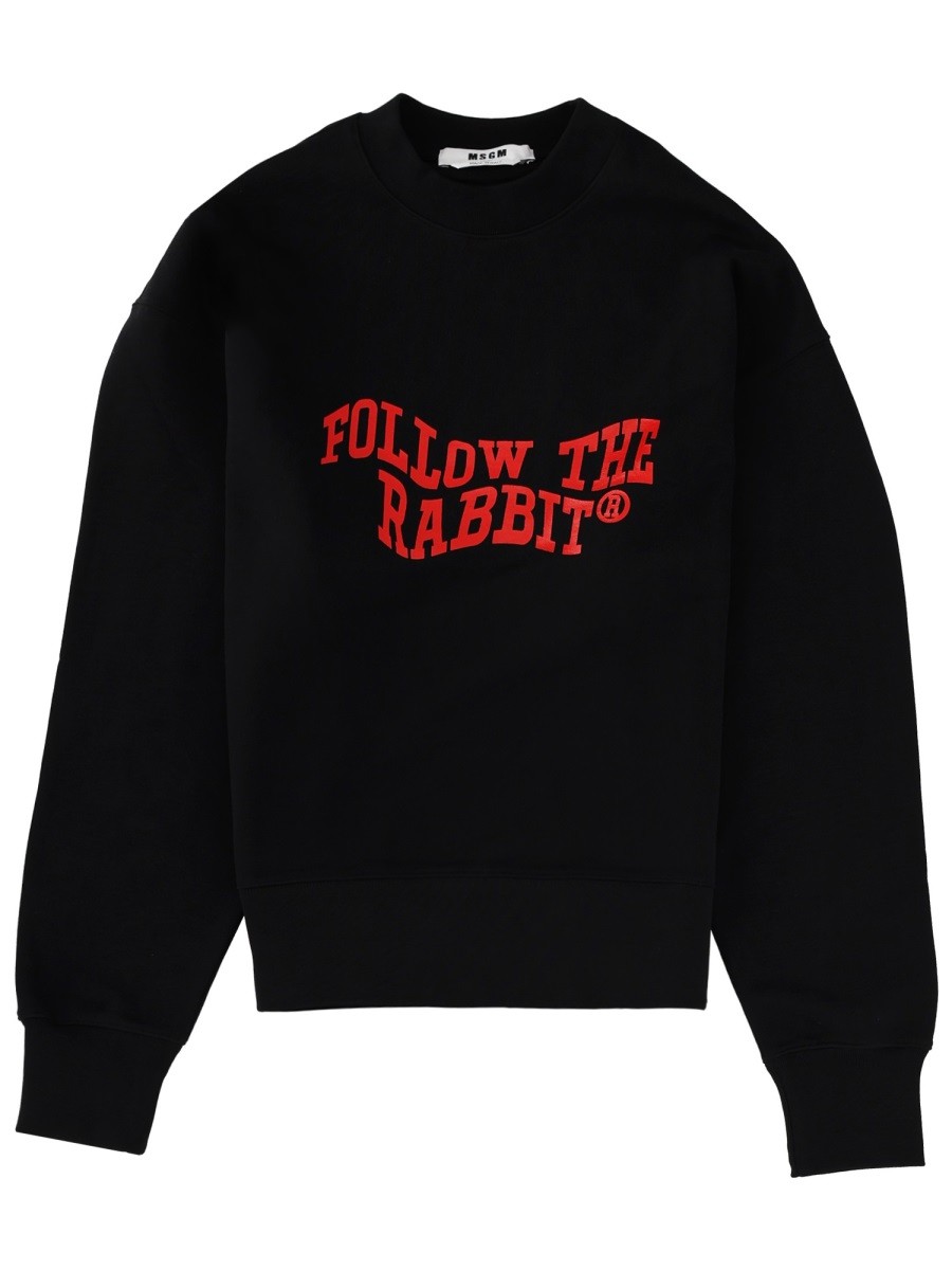Explore the authentic msgm women's "FOLLOW THE RABBIT" SWEATSHIRT in Black