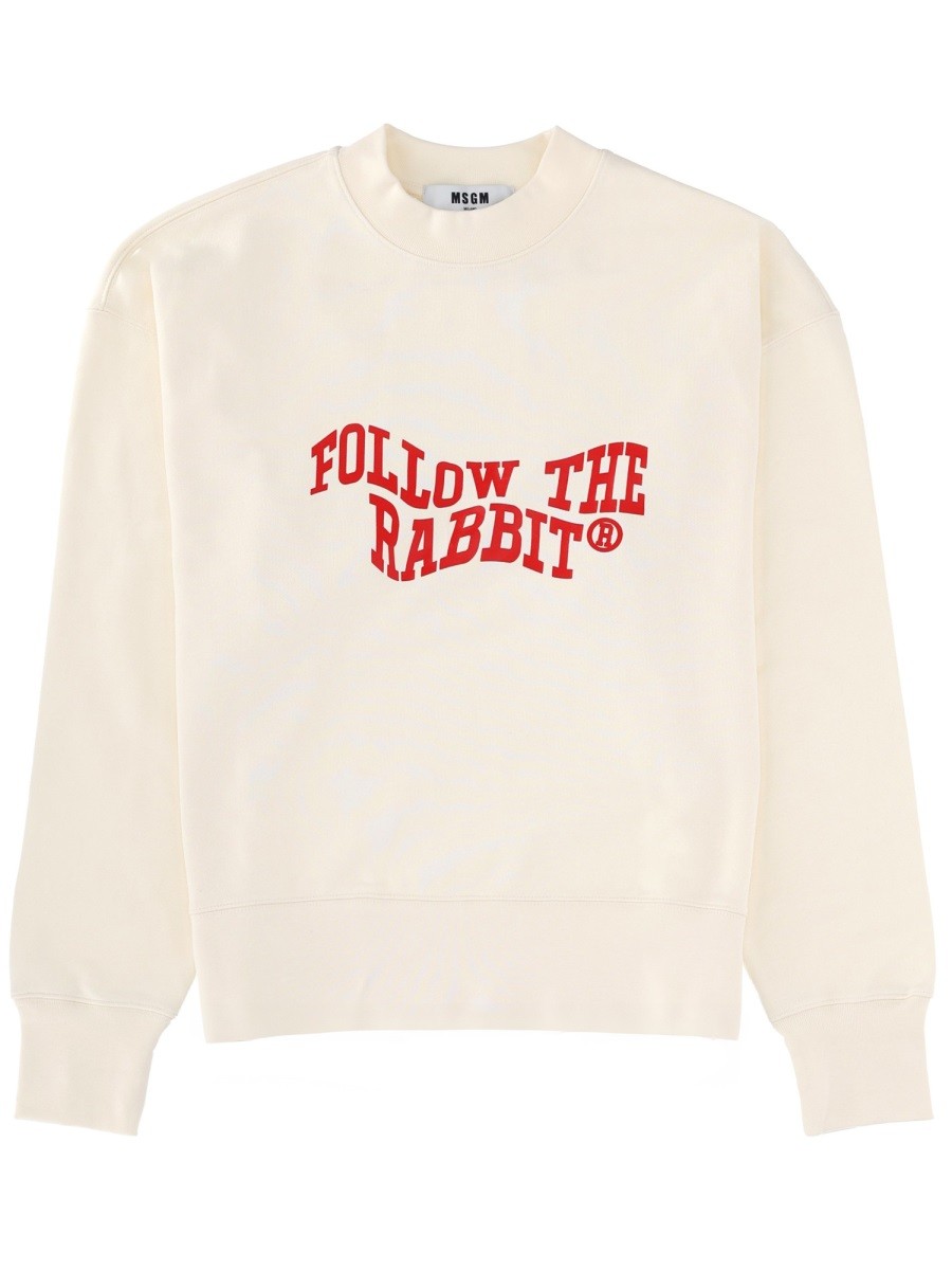 Explore the authentic msgm women's "FOLLOW THE RABBIT" SWEATSHIRT in White