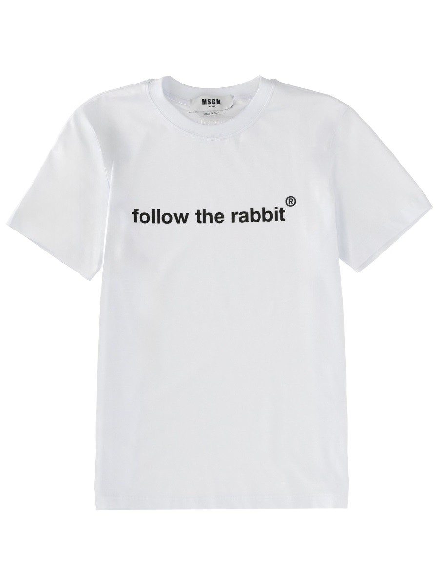 Refresh your wardrobe with the msgm women's "FOLLOW THE RABBIT" T-SHIRT in White