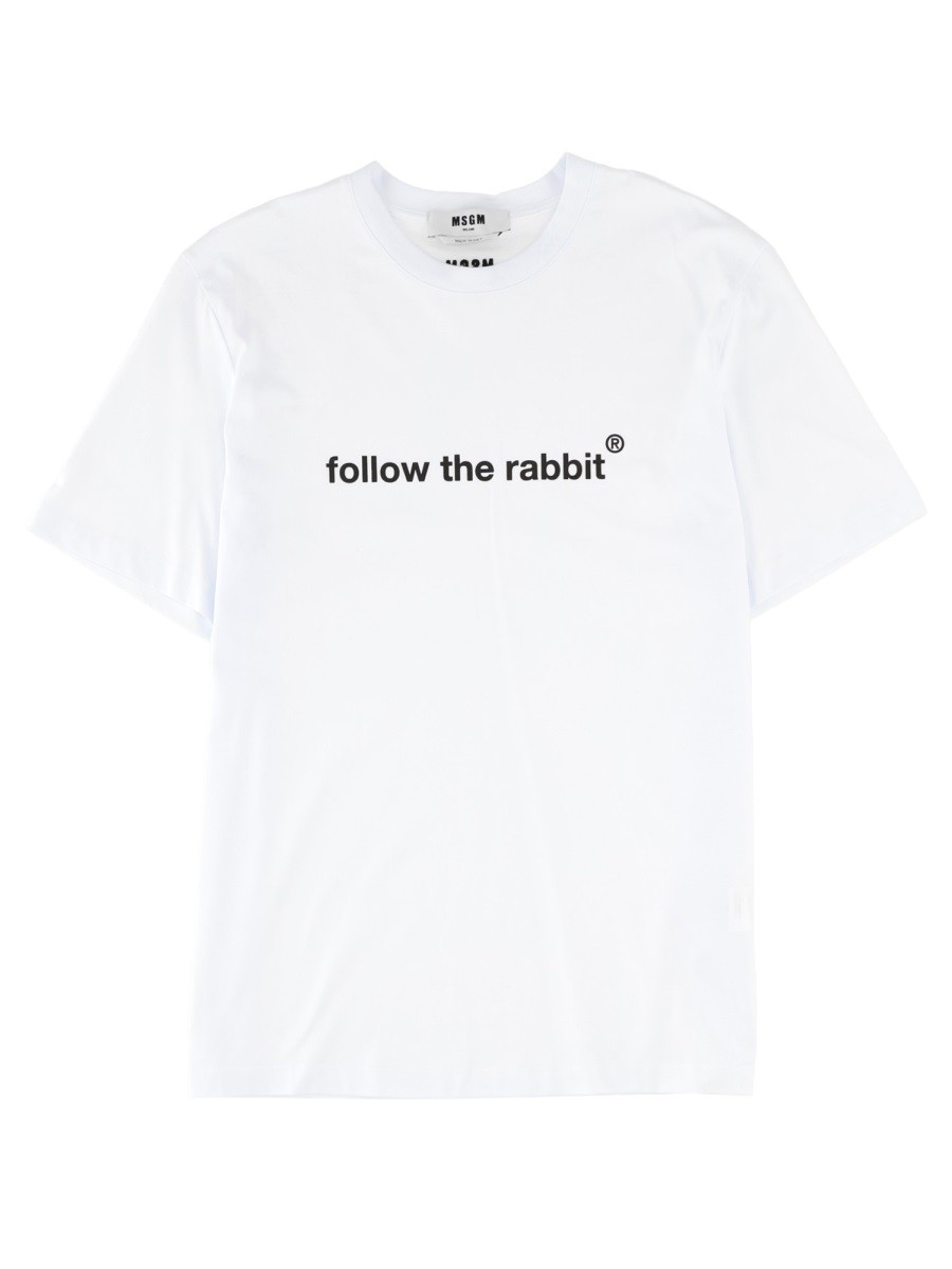 Refresh your wardrobe with the msgm men's "FOLLOW THE RABBIT" T-SHIRT in White