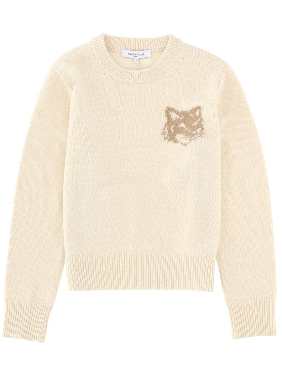 Refresh your wardrobe with the Maison Kitsune women's "FOX HEAD" SWEATER in POWDER