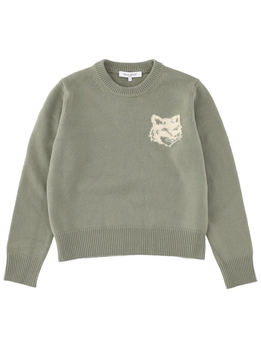 Refresh your wardrobe with the Maison Kitsune women's "FOX HEAD" SWEATER in GREEN