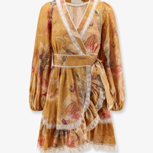 Shop the authentic ZIMMERMANN women's Frill cotton short dress with floral print in Mustard Palm Floral