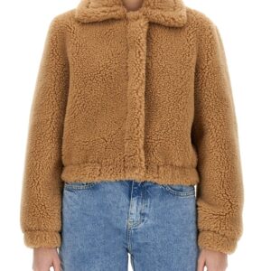 Refresh your wardrobe with the MOSCHINO JEANS women's FURRY EFFECT JACKET in beige