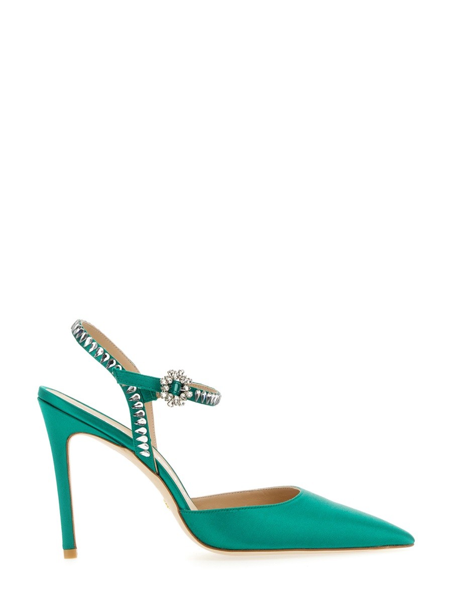 Discover the authentic Stuart Weitzman women's GEMCUT 100 ANKLE STRAP PUMP in GREEN