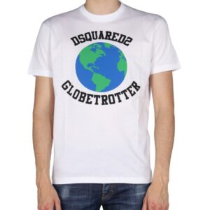 Explore the authentic Dsquared2 men's "GLOBETROTTER" T-SHIRT WITH PRINT in White