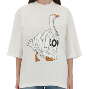 Refresh your wardrobe with the Moschino women's "GOOSE" JERSEY T-SHIRT in White