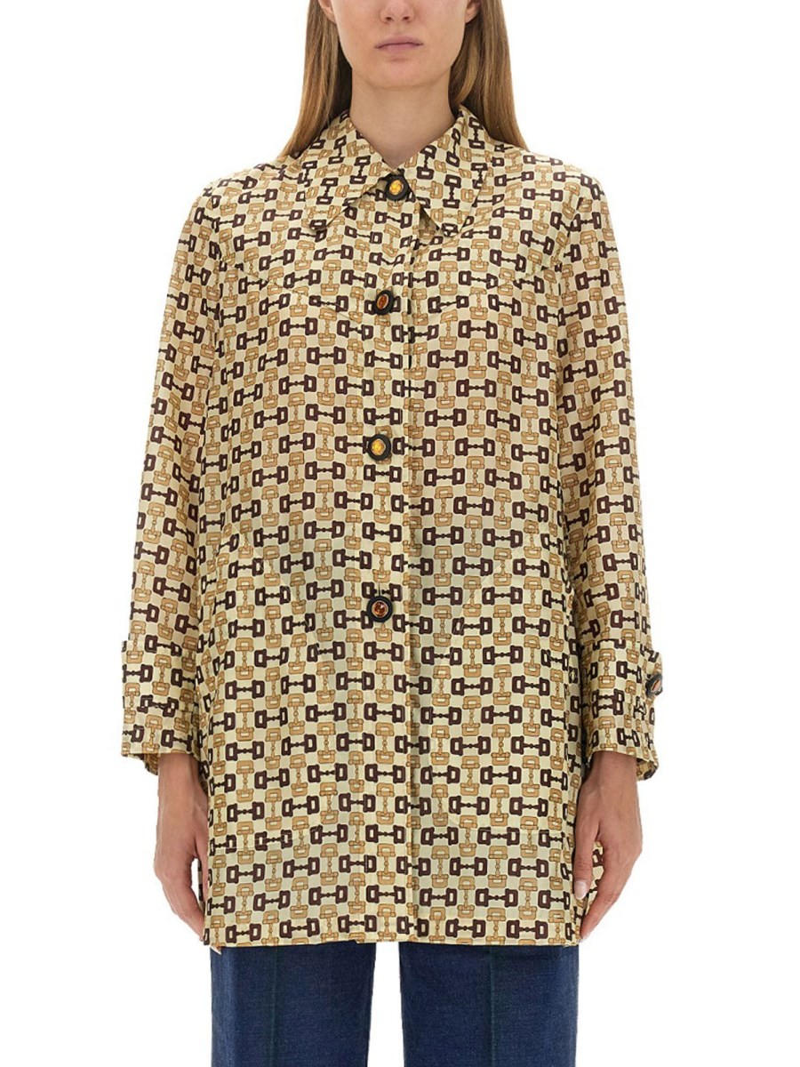 Explore the authentic Gucci women's GUCCI HORSEBIT PRINT COAT in MULTICOLOUR