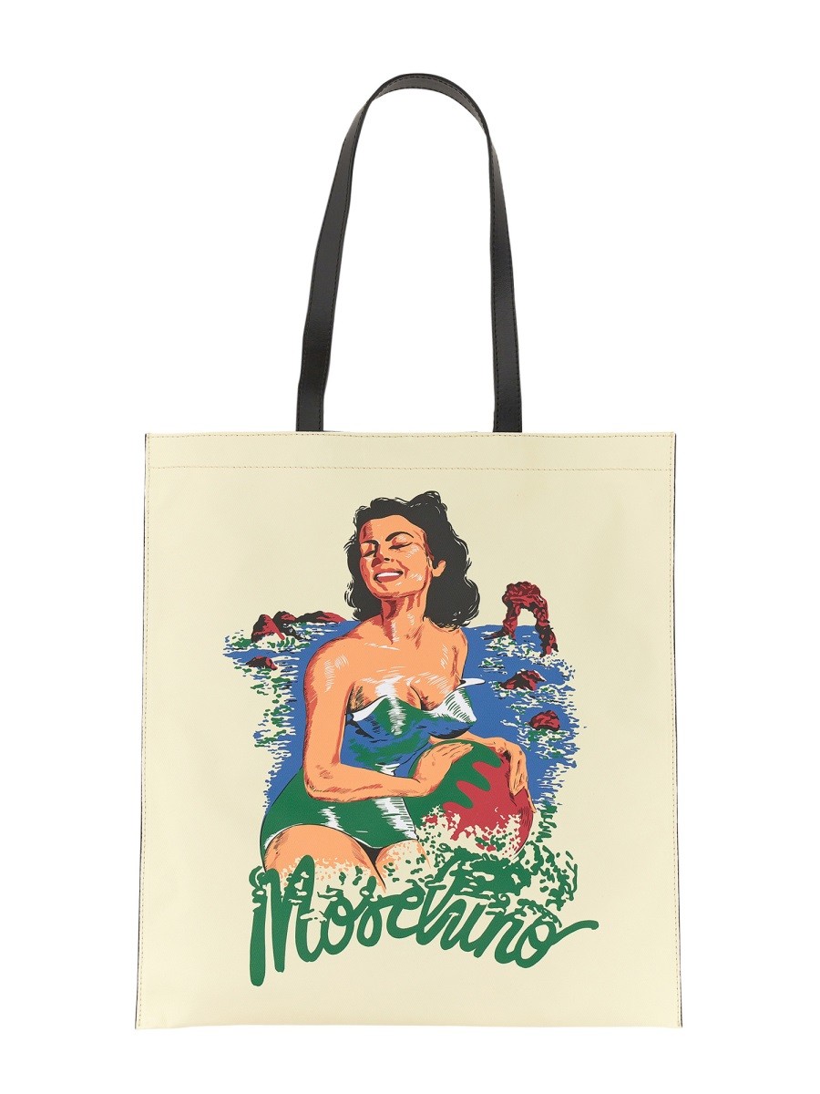 Refresh your wardrobe with the Moschino men's HAWAIIAN PRINT TOTE BAG in Yellow