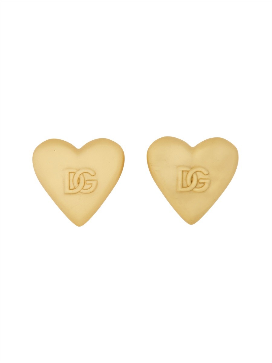 Explore the authentic Dolce & Gabbana women's HEART EARRINGS WITH DG LOGO in gold