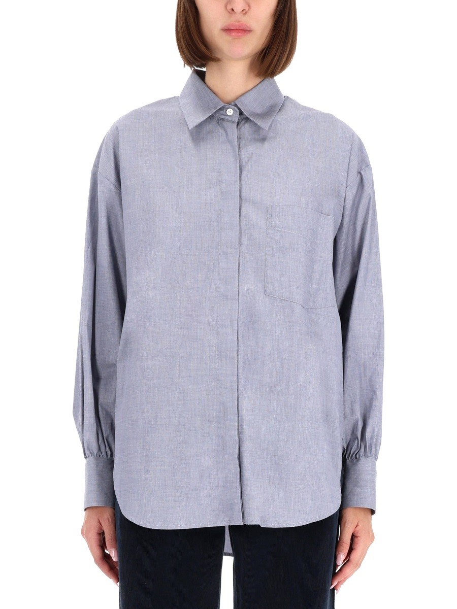 Discover the authentic ASPESI women's HIGH COLLAR SHIRT in Azure