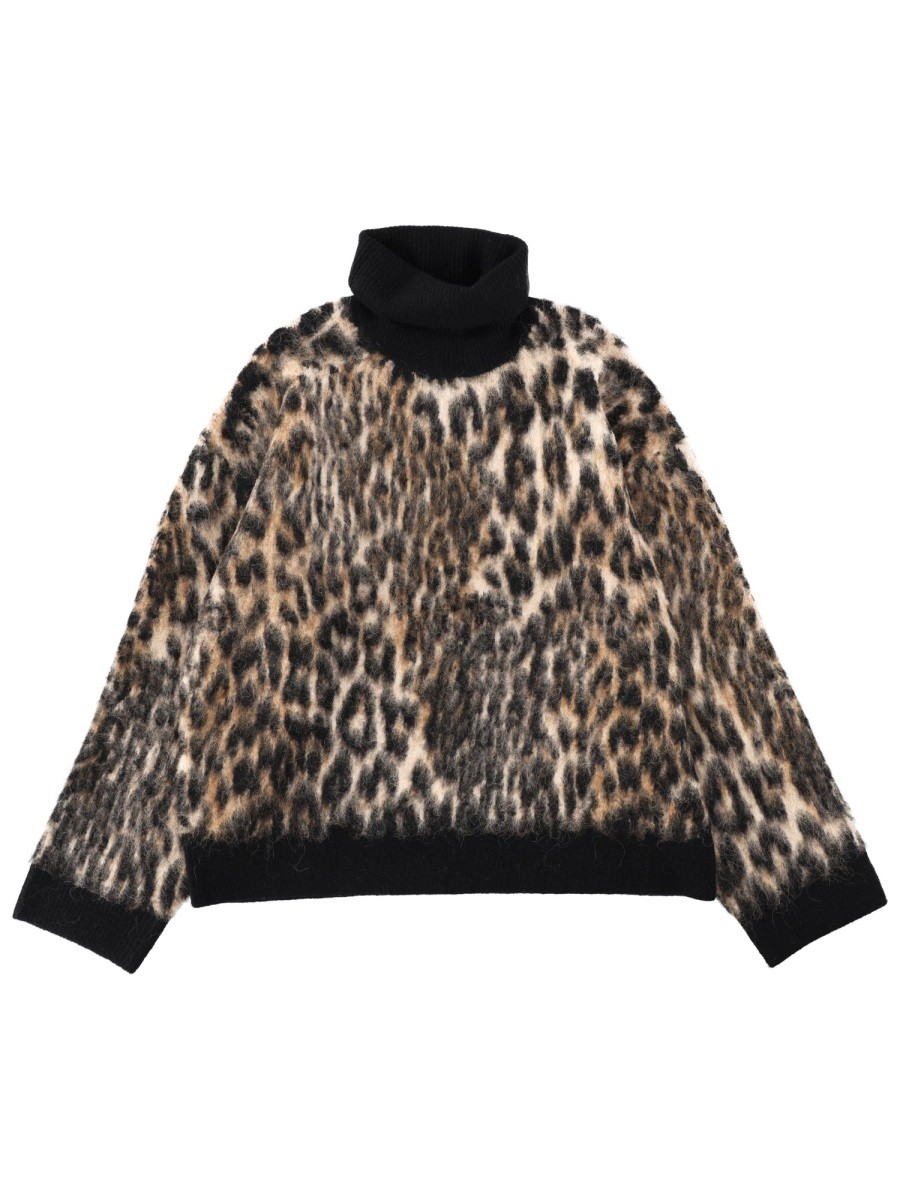 Discover the authentic GANNI women's HIGH COLLAR SWEATER in ANIMALIER