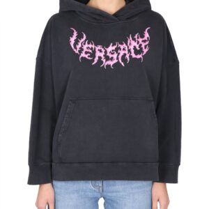 Explore the authentic Versace women's HOODED SWEATSHIRT WITH LOGO in Black