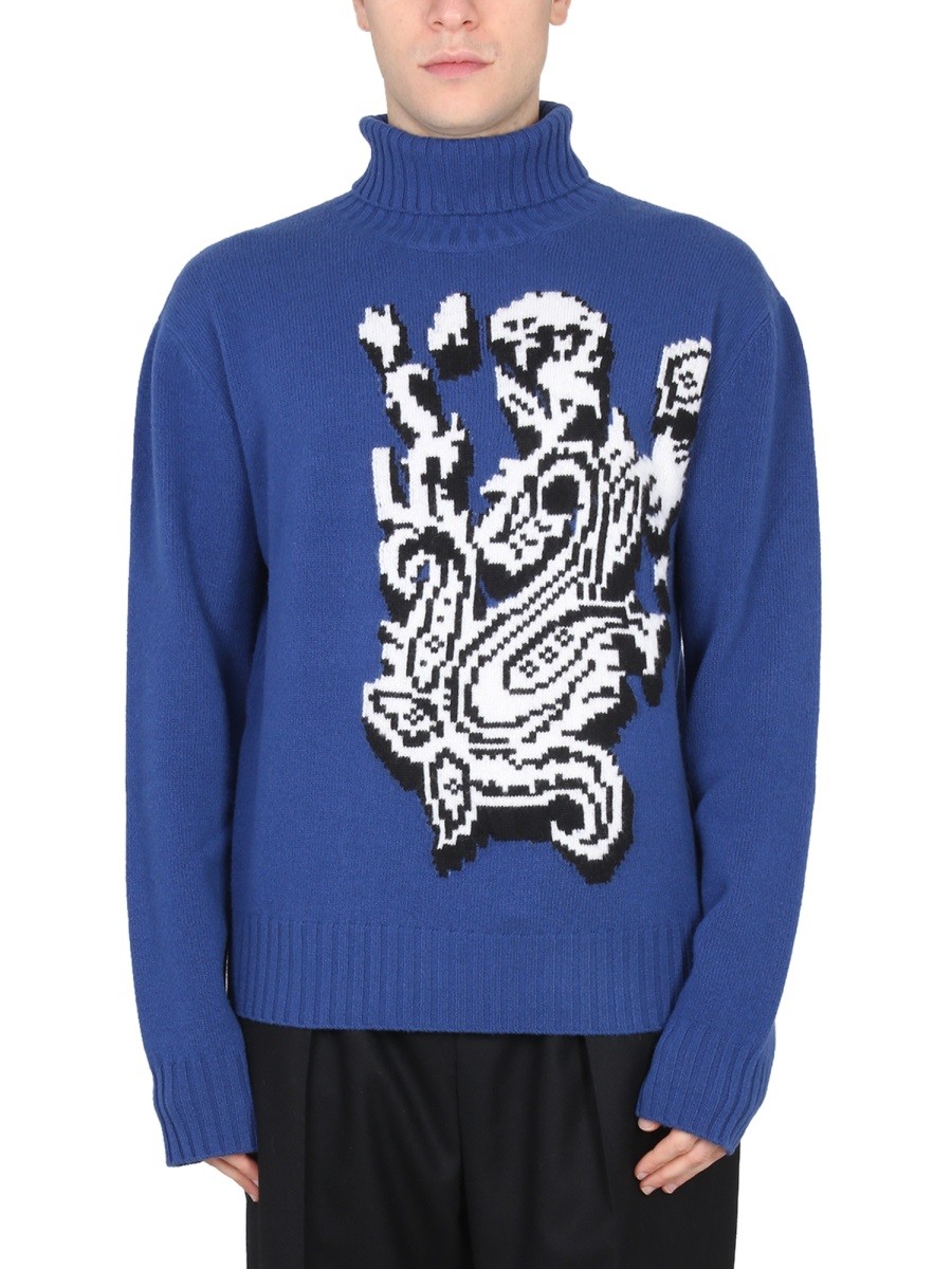 Explore the authentic Etro men's INLAID JACQUARD TURTLENECK SWEATER in Blue
