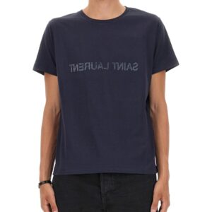 Refresh your wardrobe with the Saint Laurent men's INVERTED LOGO T-SHIRT in Blue