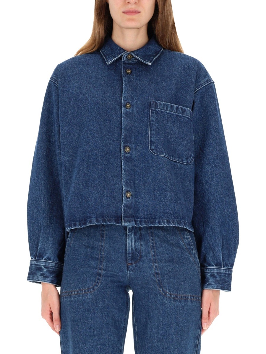 Refresh your wardrobe with the A.P.C. women's JACKET SHIRT "SAMANTHA" in Blue