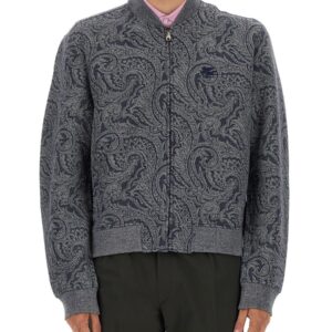 Explore the authentic Etro men's JACQUARD BOMBER JACKET WITH LOGO in Grey