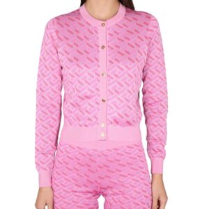 Discover the authentic Versace women's JACQUARD CARDIGAN LA GRECA in Pink