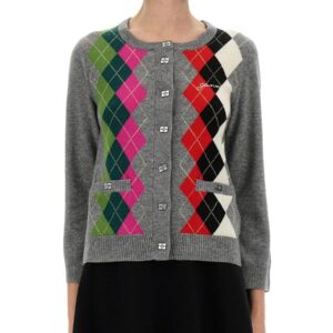 Explore the authentic GANNI women's JACQUARD CASHMERE CARDIGAN in Purple