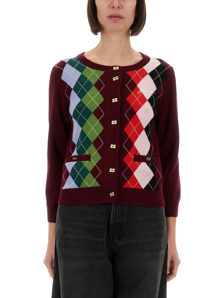 Explore the authentic GANNI women's JACQUARD CASHMERE CARDIGAN in MULTICOLOUR