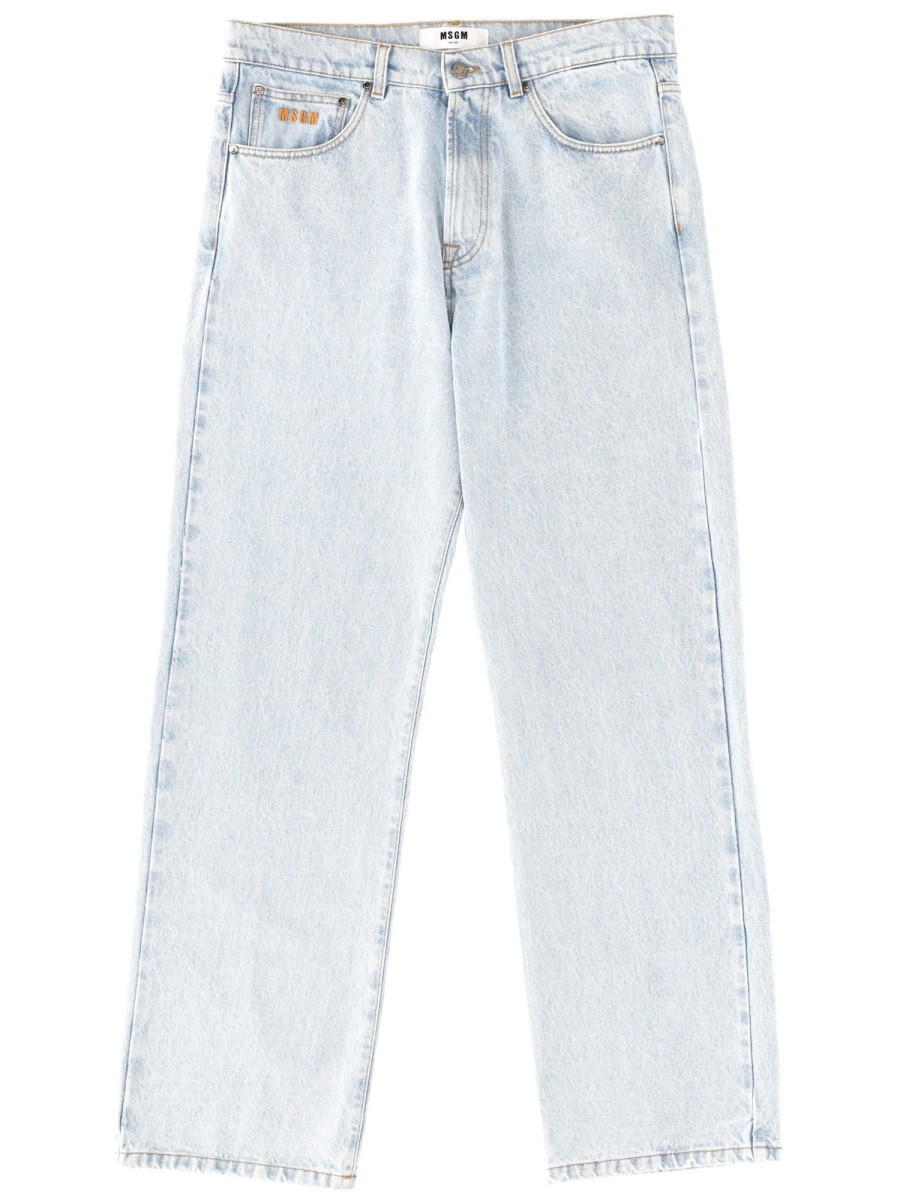 Refresh your wardrobe with the msgm men's JEANS WITH EMBROIDERED LOGO in Blue