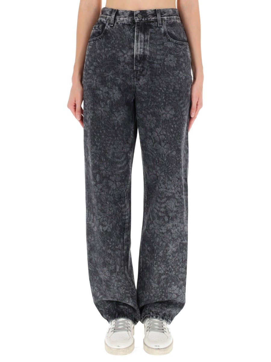Explore the authentic Golden Goose women's JEANS WITH FLORAL PATTERN in Black