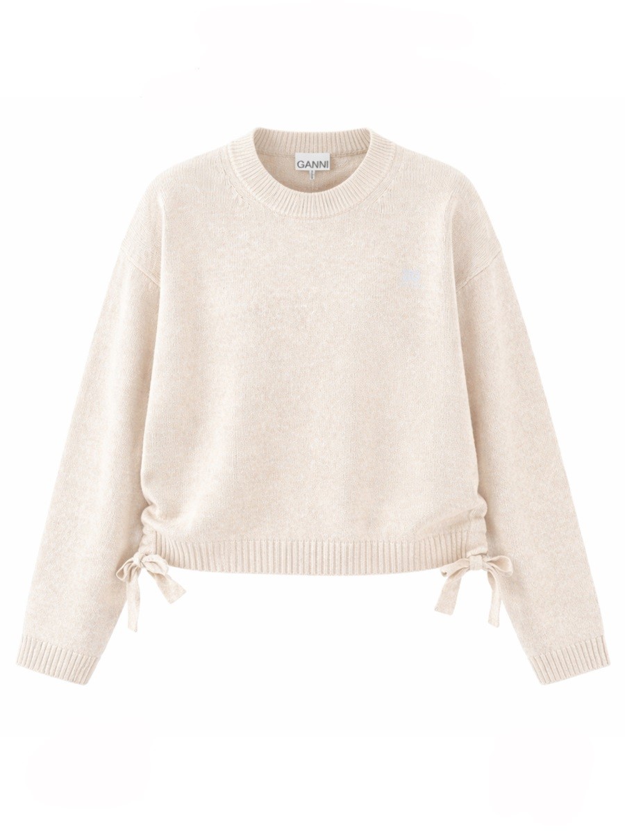 Refresh your wardrobe with the GANNI women's JERSEY WITH LOGO in beige