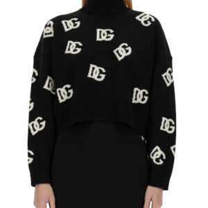 Explore the authentic Dolce & Gabbana women's JERSEY WITH LOGO INLAY in Black