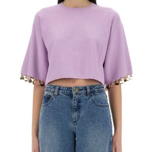 Discover the authentic RABANNE women's KNIT CROP T-SHIRT in Lilac