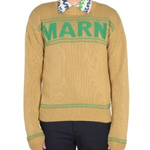 Refresh your wardrobe with the Marni men's KNIT SWEATSHIRT WITH LOGO in Yellow